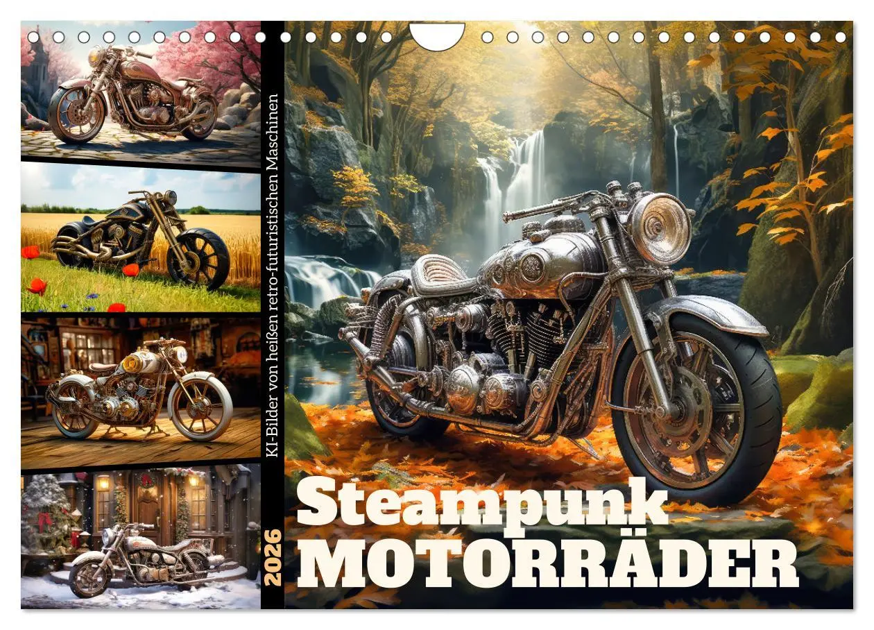 Cover: 9783457358610 | Steampunk Motorräder (Wandkalender 2026 DIN A4 quer), CALVENDO...