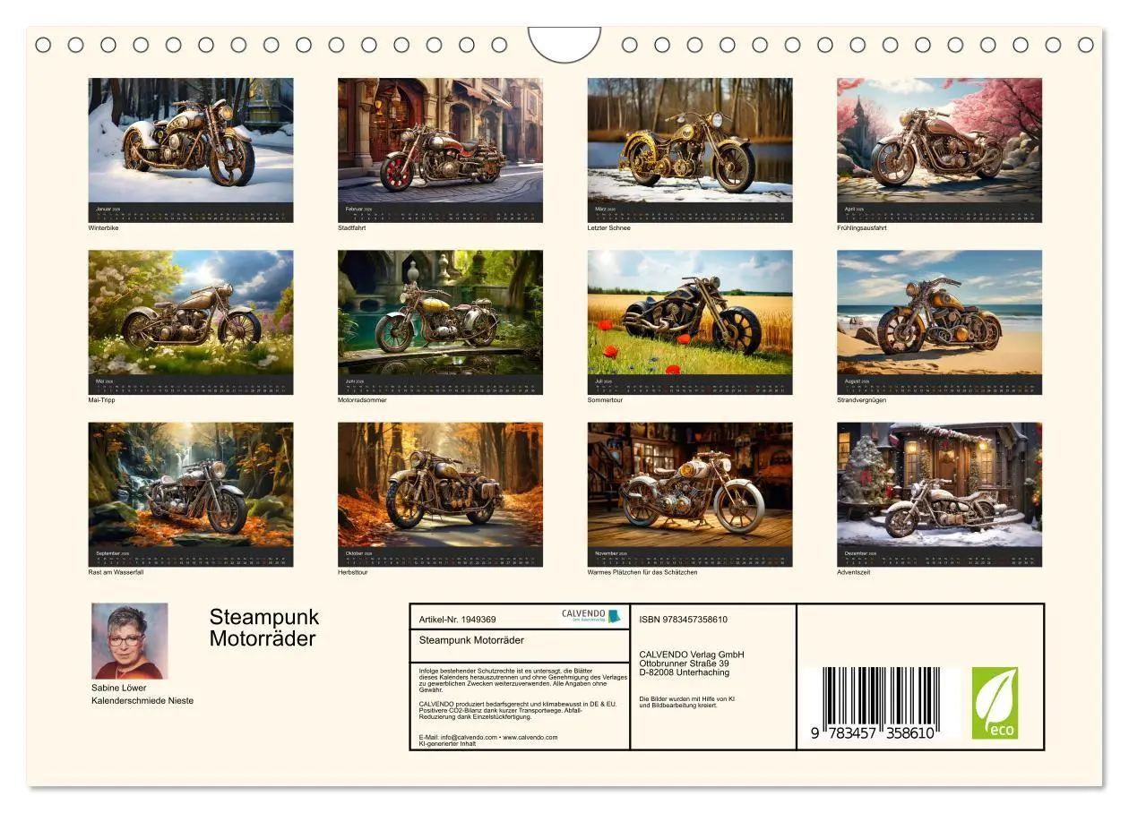 Bild: 9783457358610 | Steampunk Motorräder (Wandkalender 2026 DIN A4 quer), CALVENDO...
