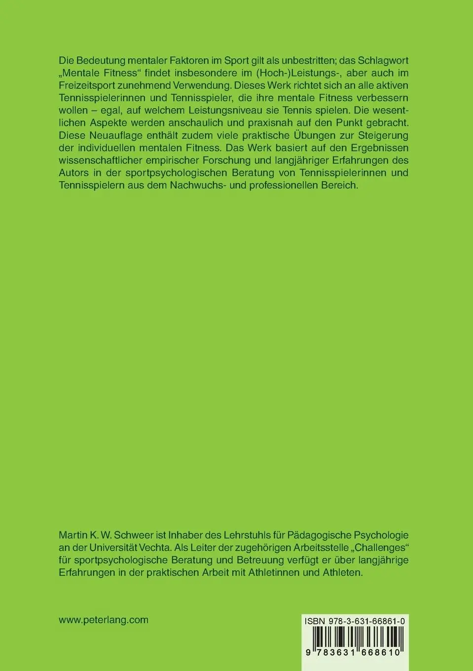Rückseite: 9783631668610 | Mentale Fitness im Tennis | Martin K. W. Schweer | Taschenbuch | 2015