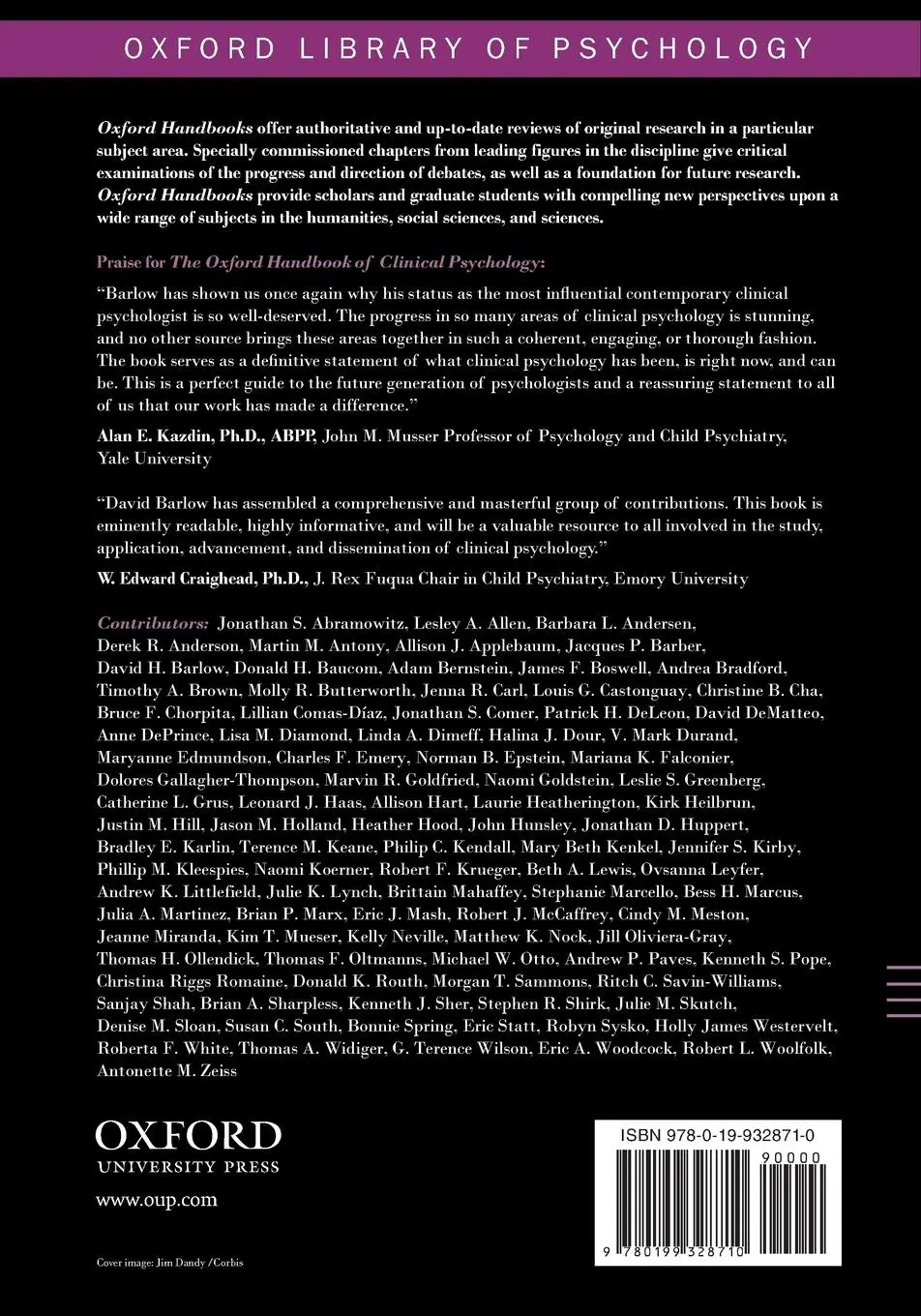Rückseite: 9780199328710 | Oxford Handbook of Clinical Psychology (Updated) | David H. Barlow