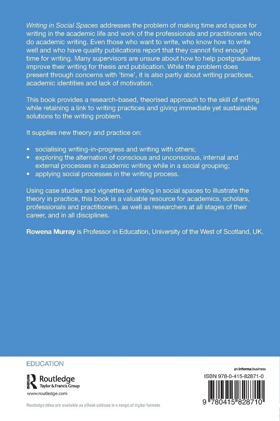 Rückseite: 9780415828710 | Writing in Social Spaces | Rowena Murray | Taschenbuch | Englisch