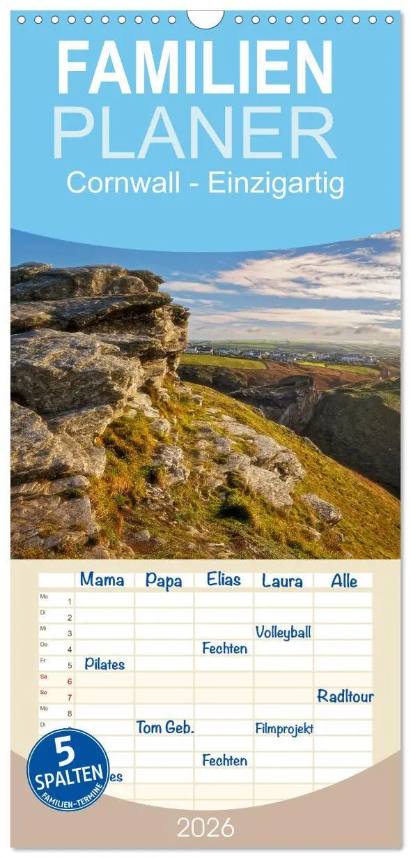 Cover: 9783516508710 | Familienplaner 2026 - Cornwall - Einzigartig mit 5 Spalten...