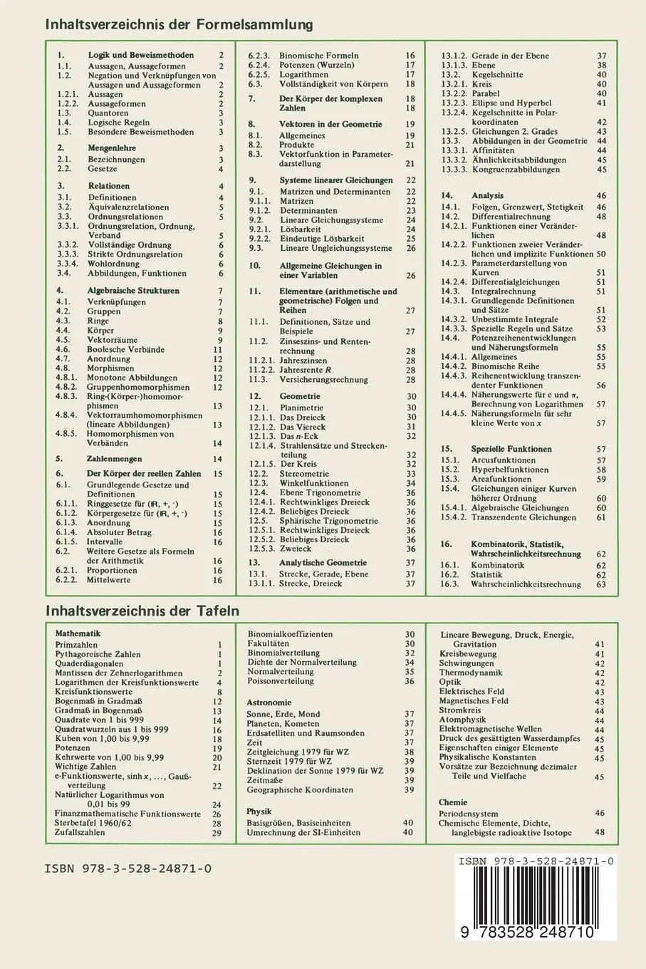 Rückseite: 9783528248710 | Große mathematische Formelsammlung | Friedrich Kemnitz | Taschenbuch