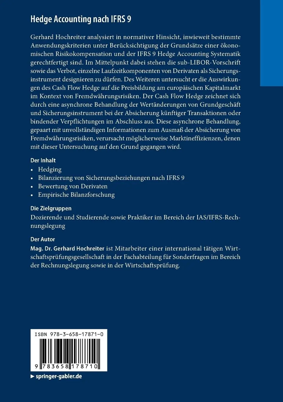 Rückseite: 9783658178710 | Hedge Accounting nach IFRS 9 | Gerhard Hochreiter | Taschenbuch | 2017