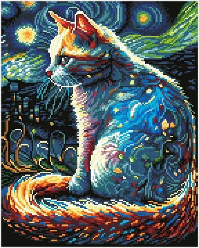 Bild: 4895225938810 | DIAMOND DOTZ - Diamond Painting Katze bei Nacht | Kit (Bastelset)
