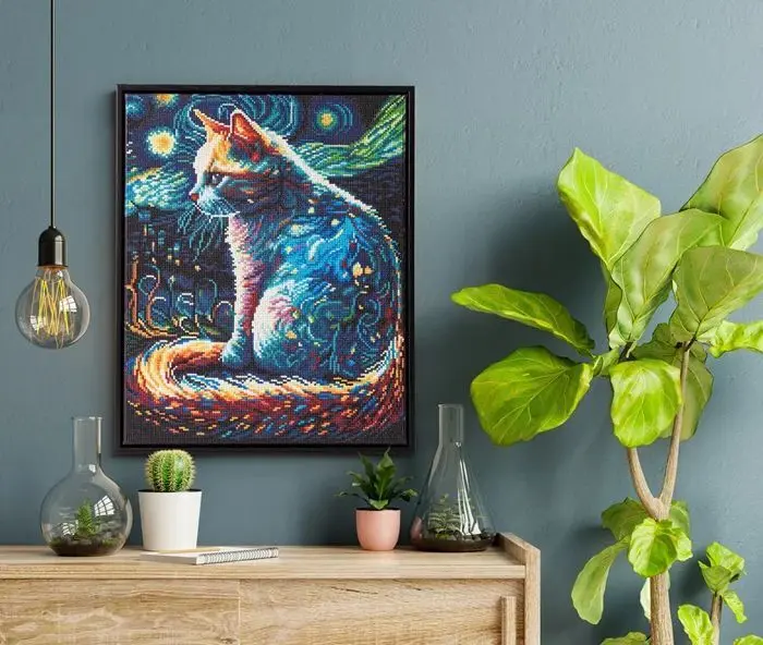 Bild: 4895225938810 | DIAMOND DOTZ - Diamond Painting Katze bei Nacht | Kit (Bastelset)