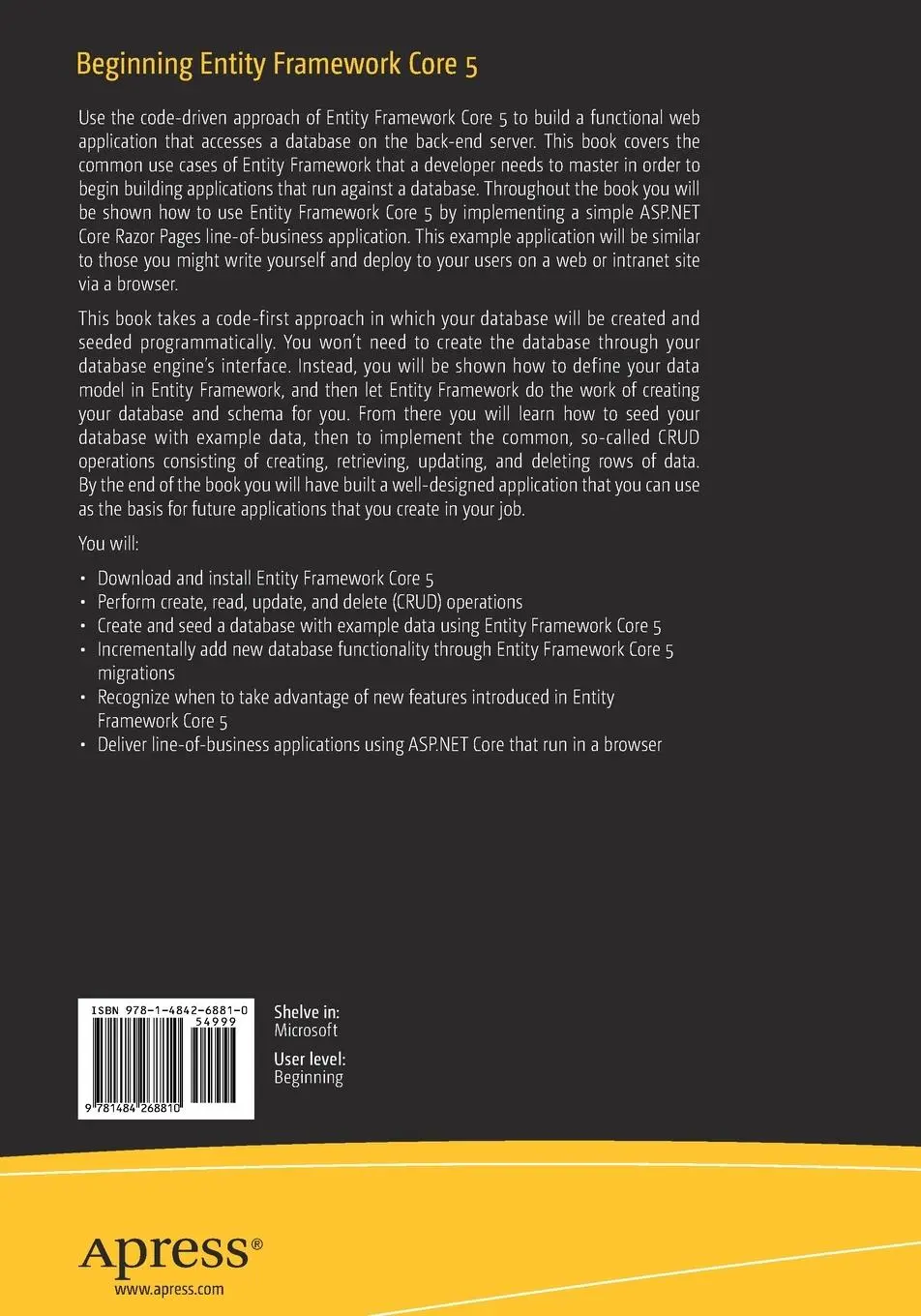 Rückseite: 9781484268810 | Beginning Entity Framework Core 5 | From Novice to Professional | Buch