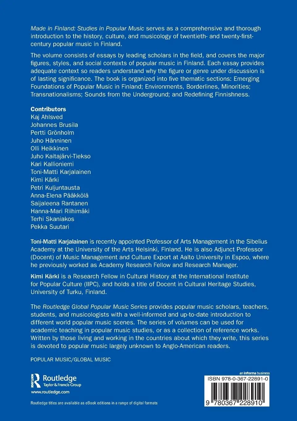 Rückseite: 9780367228910 | Made in Finland | Studies in Popular Music | Karjalainen (u. a.)