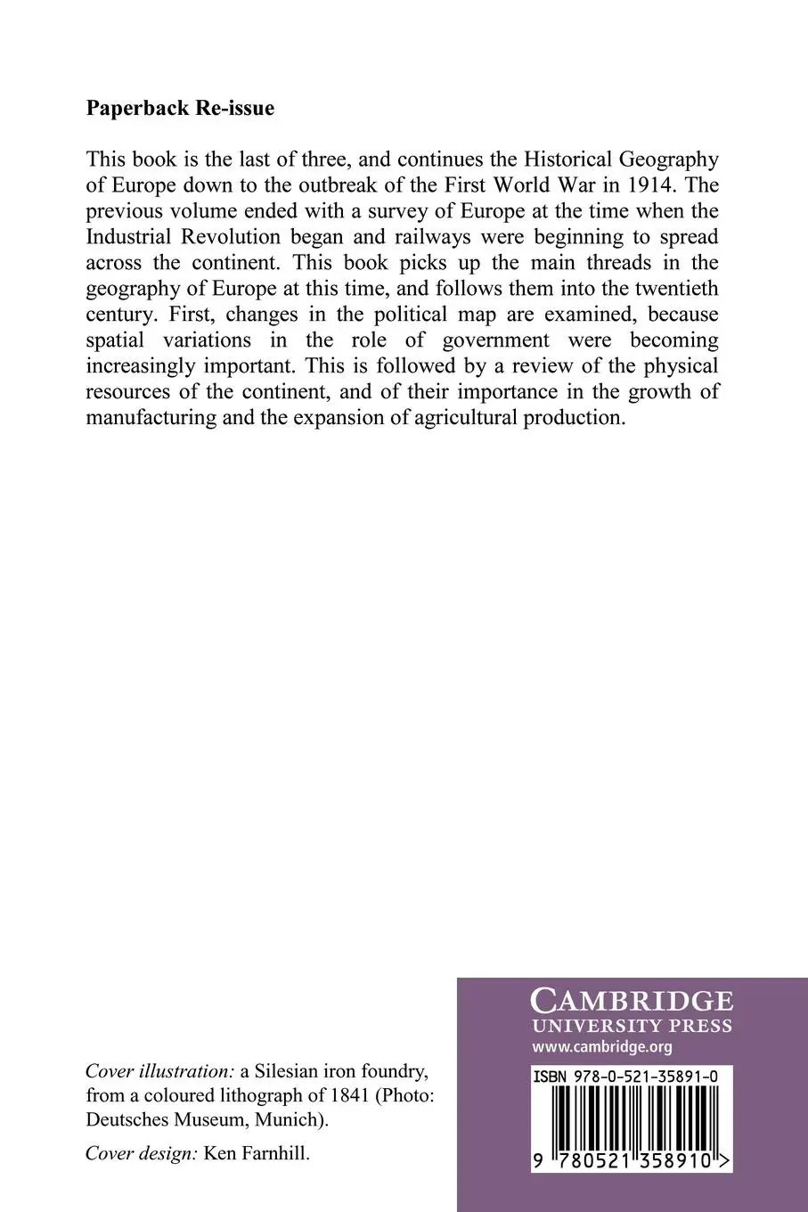 Rückseite: 9780521358910 | Historical Geography of Europe 1800 1914 | Pounds Norman J G (u. a.)