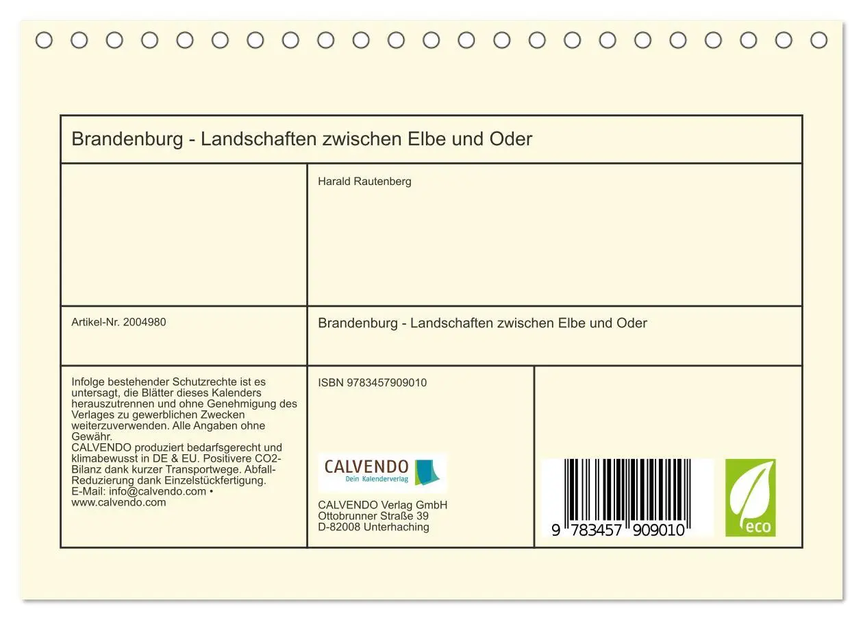 Bild: 9783457909010 | Brandenburg - Landschaften zwischen Elbe und Oder (Tischkalender...