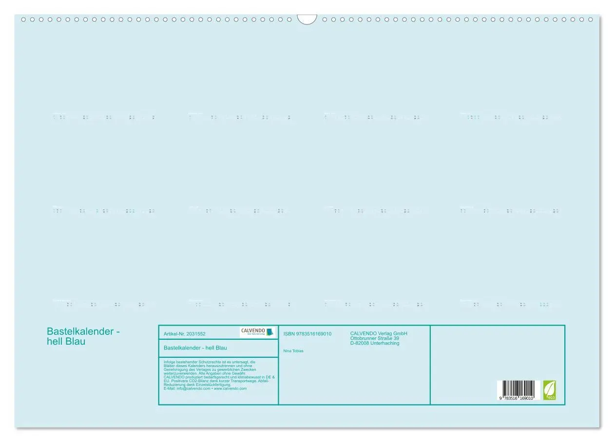 Bild: 9783516169010 | Bastelkalender - hell Blau (Wandkalender 2026 DIN A2 quer),...