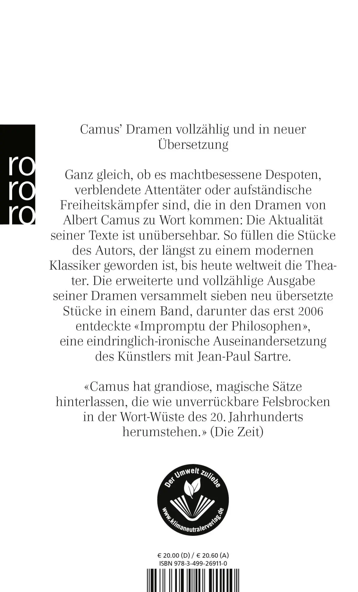 Rückseite: 9783499269110 | Sämtliche Dramen | Erweiterte Neuausgabe | Albert Camus | Taschenbuch