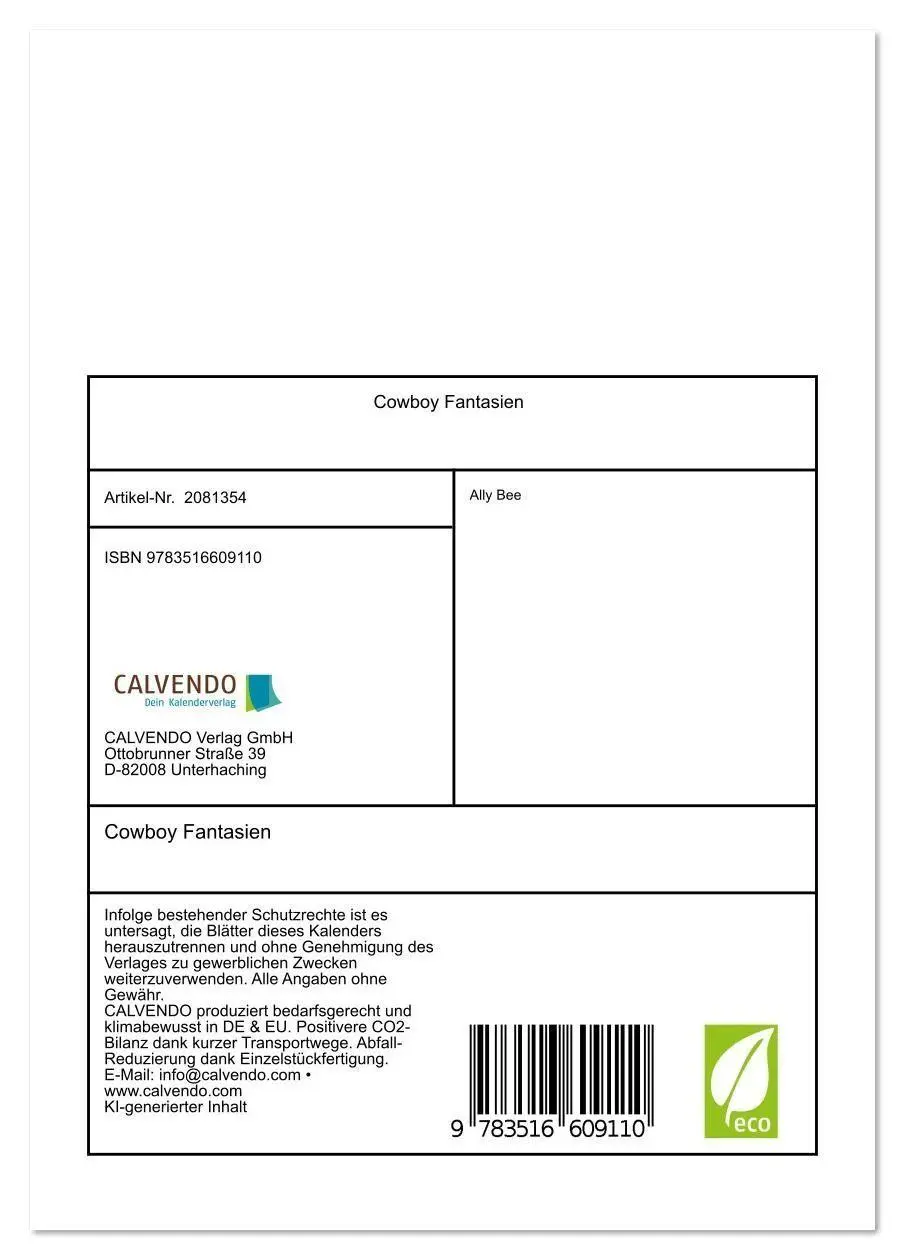 Bild: 9783516609110 | Cowboy Fantasien (Tischkalender 2026 DIN A5 hoch), CALVENDO...