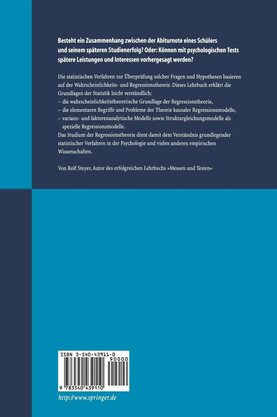 Rückseite: 9783540439110 | Wahrscheinlichkeit und Regression | Rolf Steyer | Buch | xiv | Deutsch
