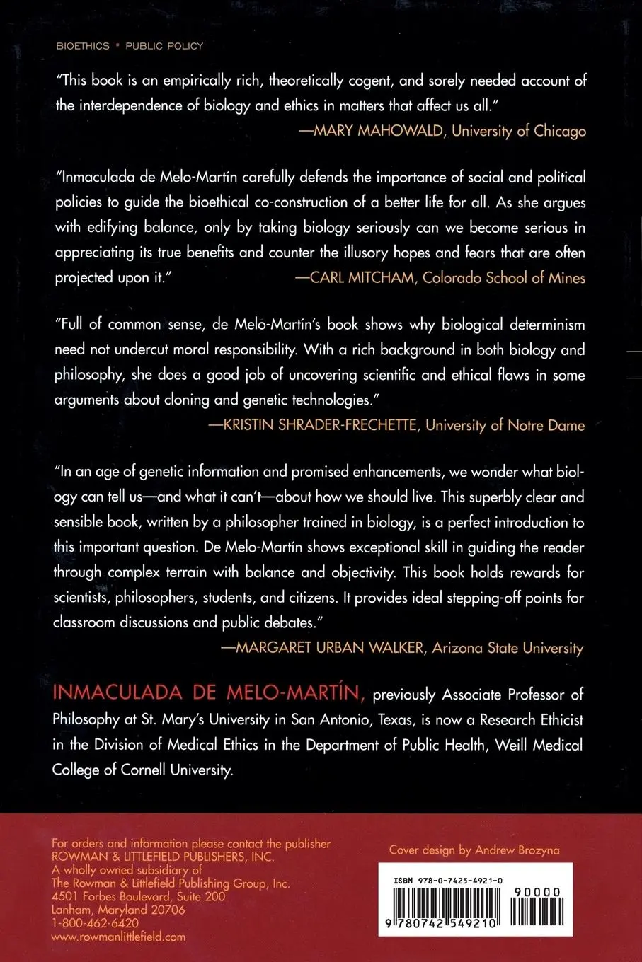 Rückseite: 9780742549210 | Taking Biology Seriously | Inmaculada de Melo-Martín | Taschenbuch