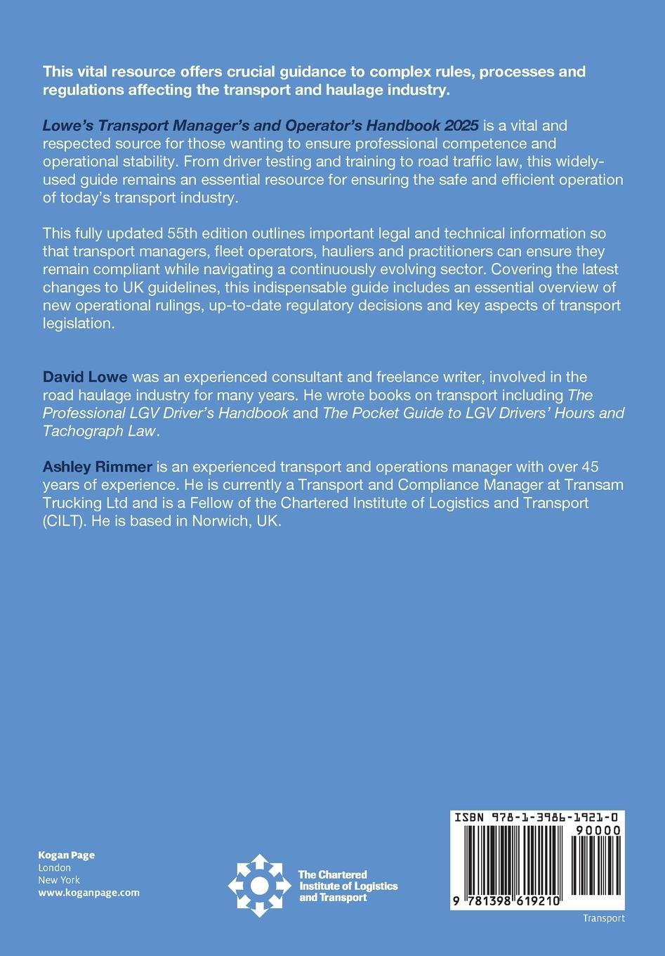 Rückseite: 9781398619210 | Lowe's Transport Manager's and Operator's Handbook 2025 | Taschenbuch