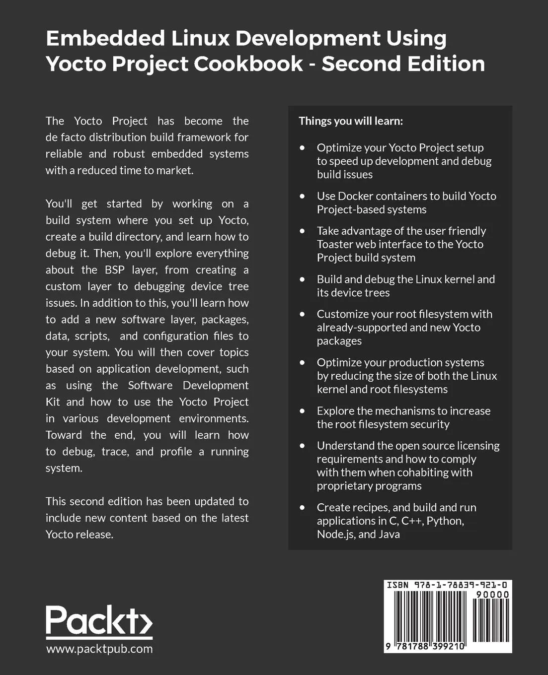 Rückseite: 9781788399210 | Embedded Linux Development Using Yocto Project Cookbook | González