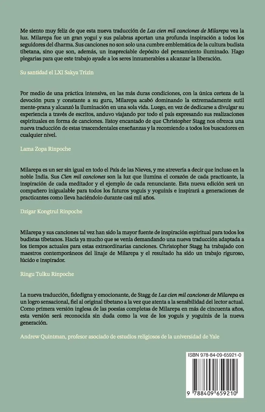 Rückseite: 9788409659210 | Las cien mil canciones de Milarepa - Tomo 1 | Una nueva traducción