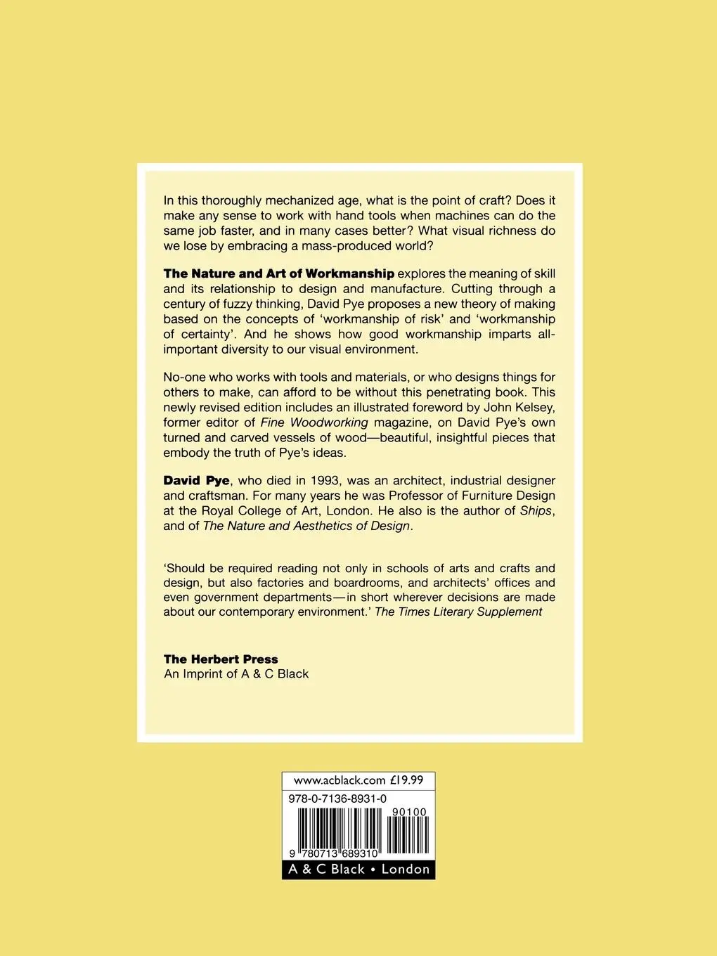 Rückseite: 9780713689310 | The Nature &amp; Art of Workmanship | David Pye | Taschenbuch | Englisch