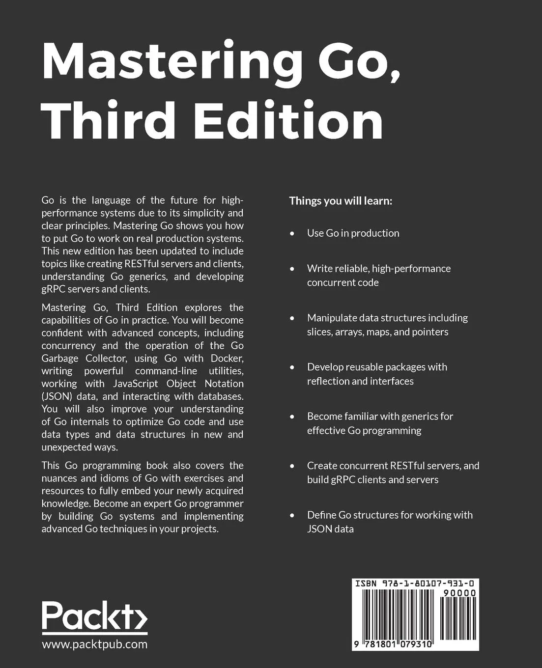 Rückseite: 9781801079310 | Mastering Go - Third Edition | Mihalis Tsoukalos | Taschenbuch | 2021