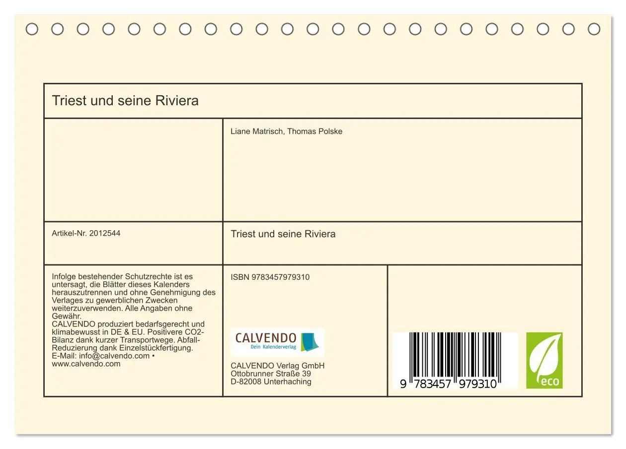 Bild: 9783457979310 | Triest und seine Riviera (Tischkalender 2026 DIN A5 quer), CALVENDO...