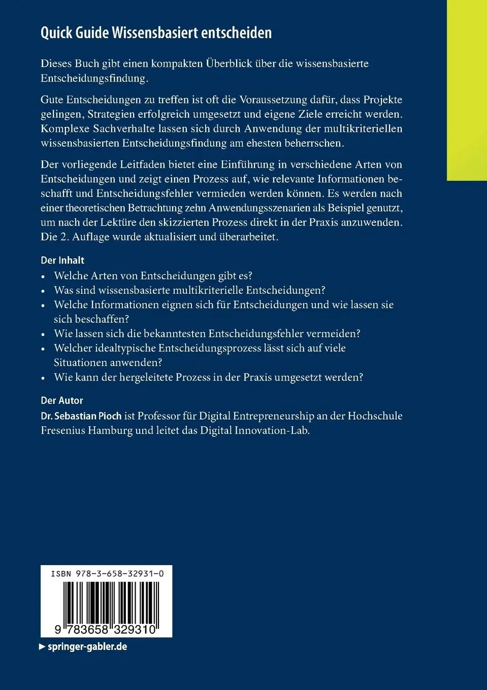 Rückseite: 9783658329310 | Quick Guide Wissensbasiert entscheiden | Sebastian Pioch | Taschenbuch