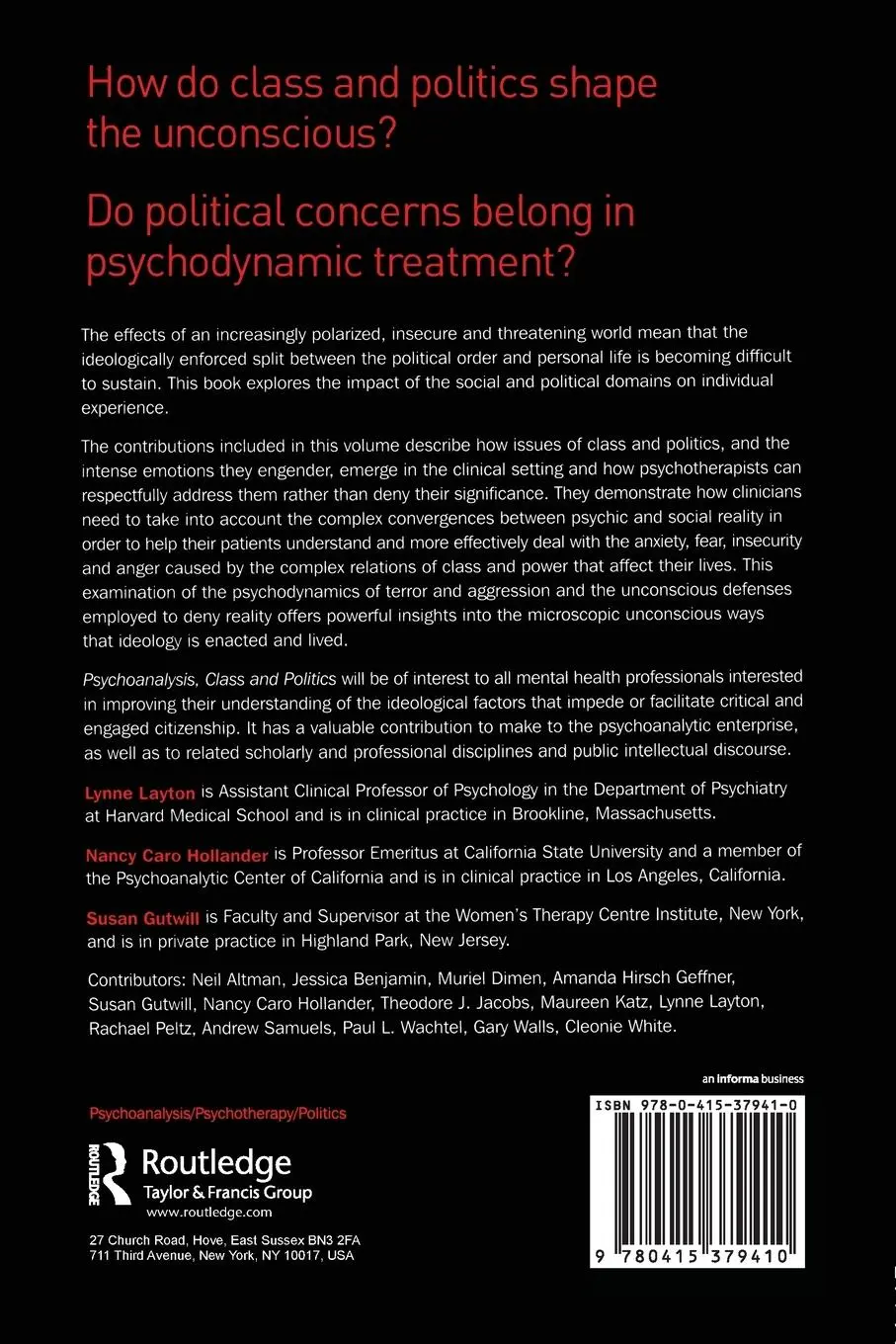 Rückseite: 9780415379410 | Psychoanalysis, Class and Politics | Lynne Layton (u. a.) | Buch