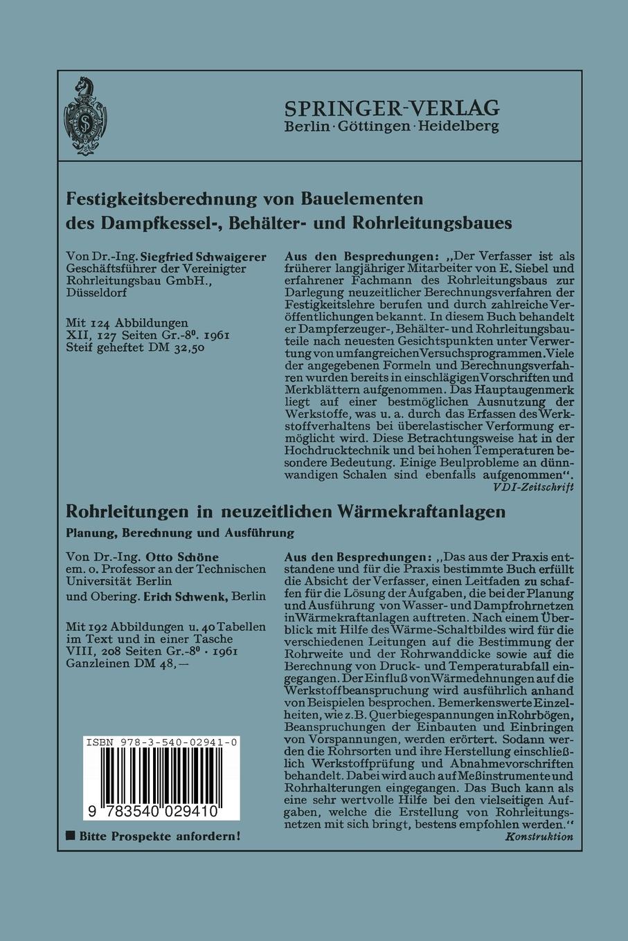 Rückseite: 9783540029410 | Stählerne Druckrohrverzweigungen | Entwurf und Berechnung | H. Atrops