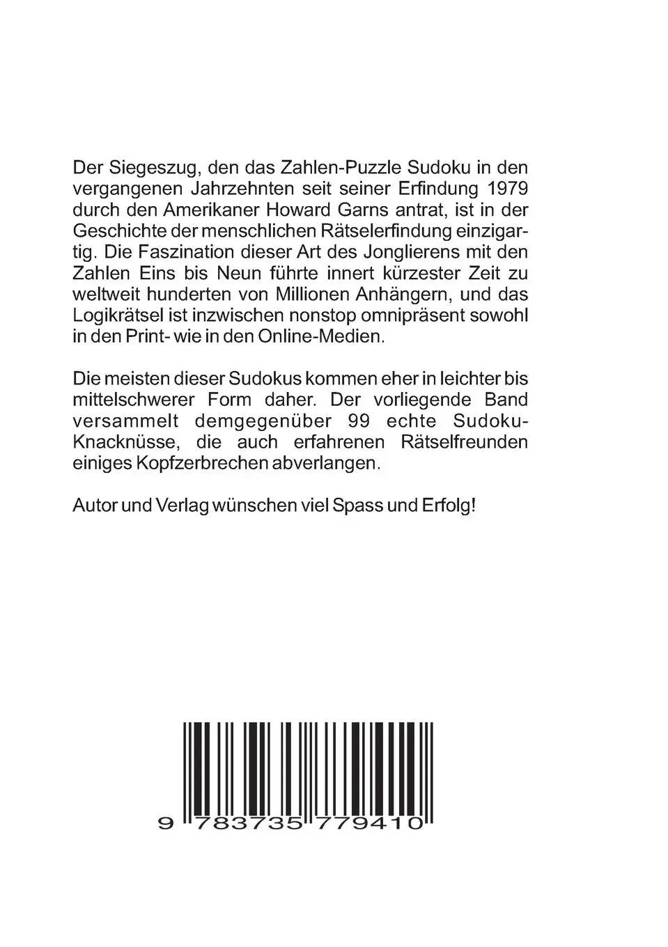 Rückseite: 9783735779410 | Sudoku Extrem | 99 Zahlen-Rätsel für Könner und Kenner | Eigenmann