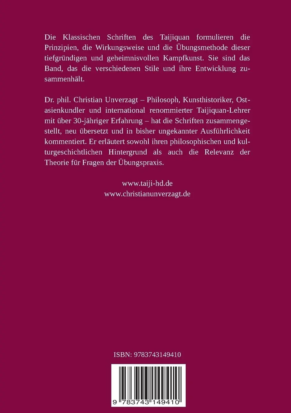 Rückseite: 9783743149410 | Die Klassischen Schriften des Taijiquan | Christian Unverzagt | Buch