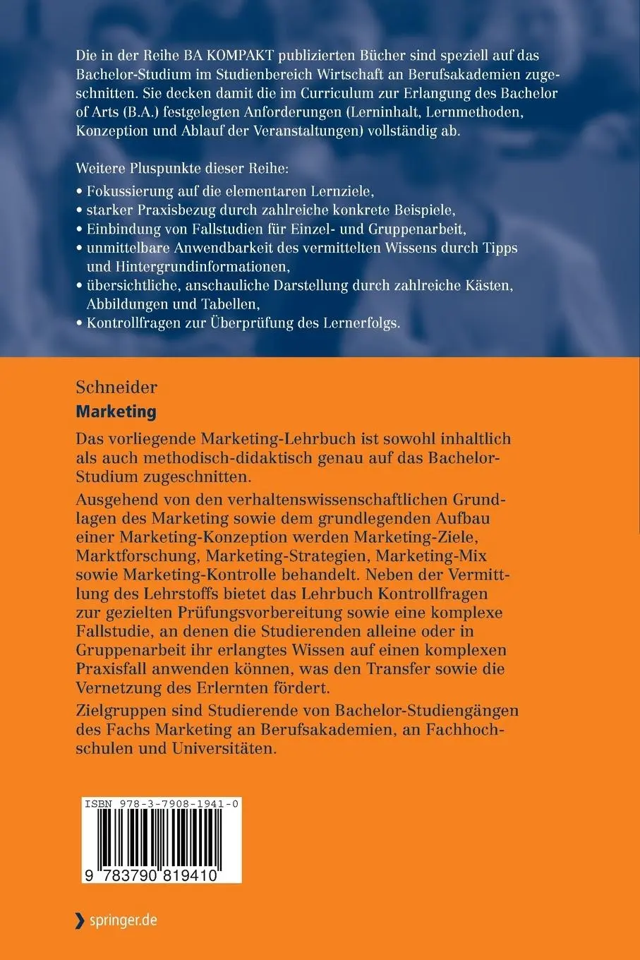 Rückseite: 9783790819410 | Marketing | Willy Schneider | Taschenbuch | xi | Deutsch | 2007