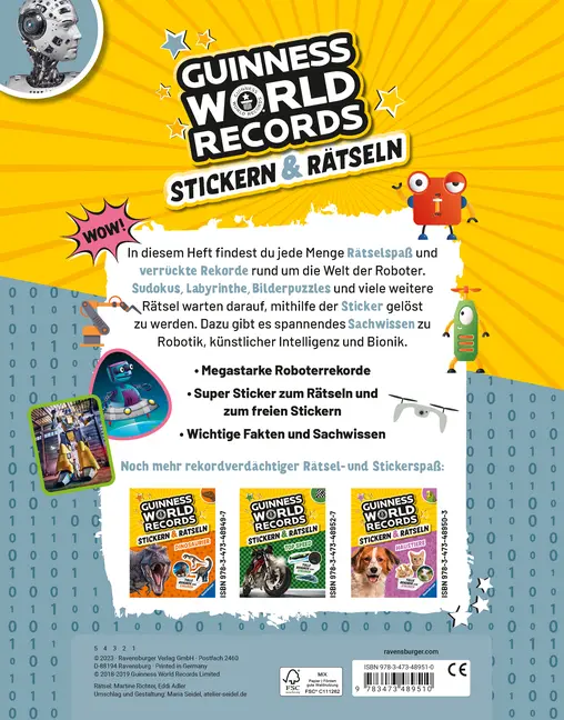 Bild: 9783473489510 | Guinness World Records Stickern und Rätseln: Roboter | Adler (u. a.)