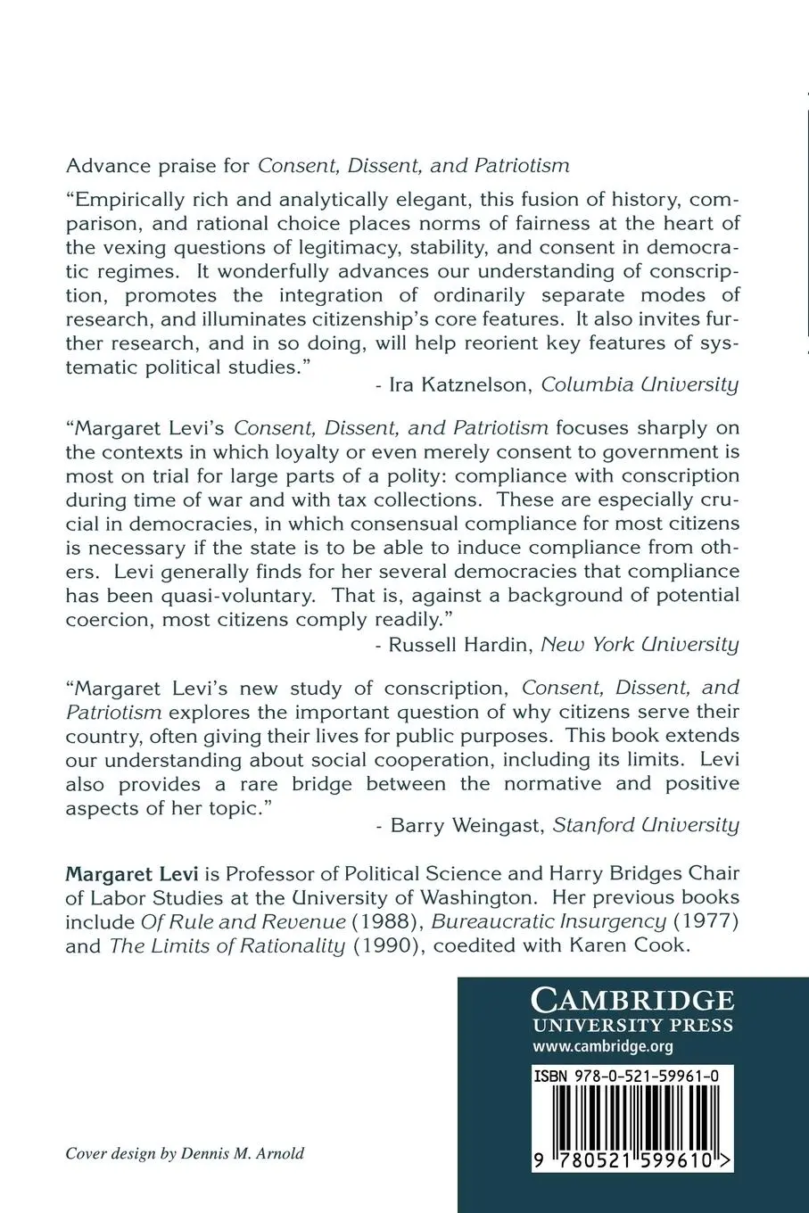 Rückseite: 9780521599610 | Consent, Dissent, and Patriotism | Margaret Levi | Taschenbuch | 2008