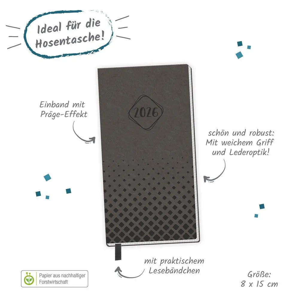 Bild: 4251901509710 | Trötsch Taschenterminer Soft Touch Anthrazit 2026 | KG | Kalender