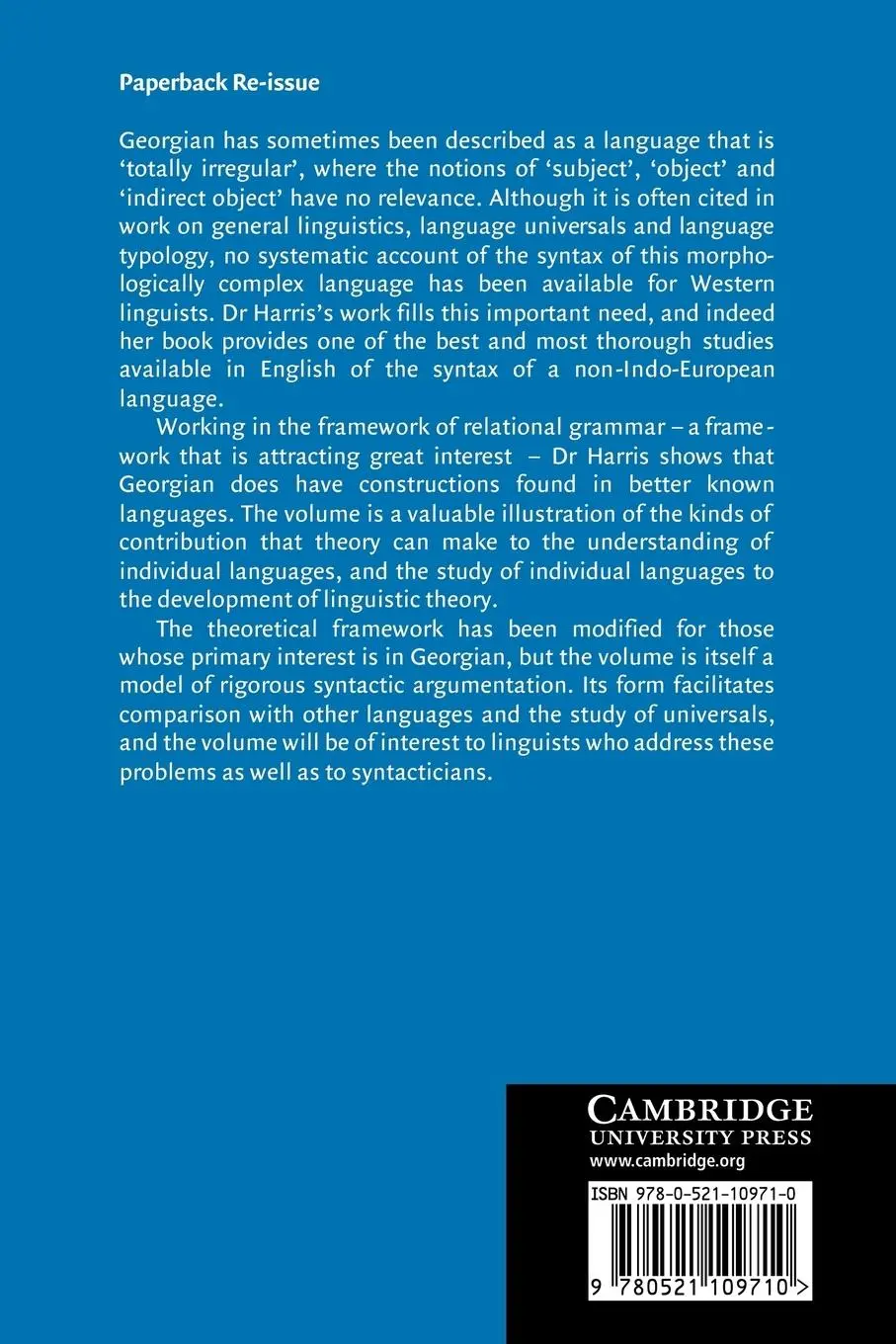 Rückseite: 9780521109710 | Georgian Syntax | A Study in Relational Grammar | Alice C. Harris