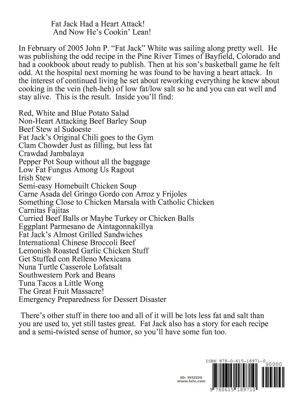 Rückseite: 9780615189710 | Fat Jack Had a Heart Attack and Now He's Cookin' Lean! | John White