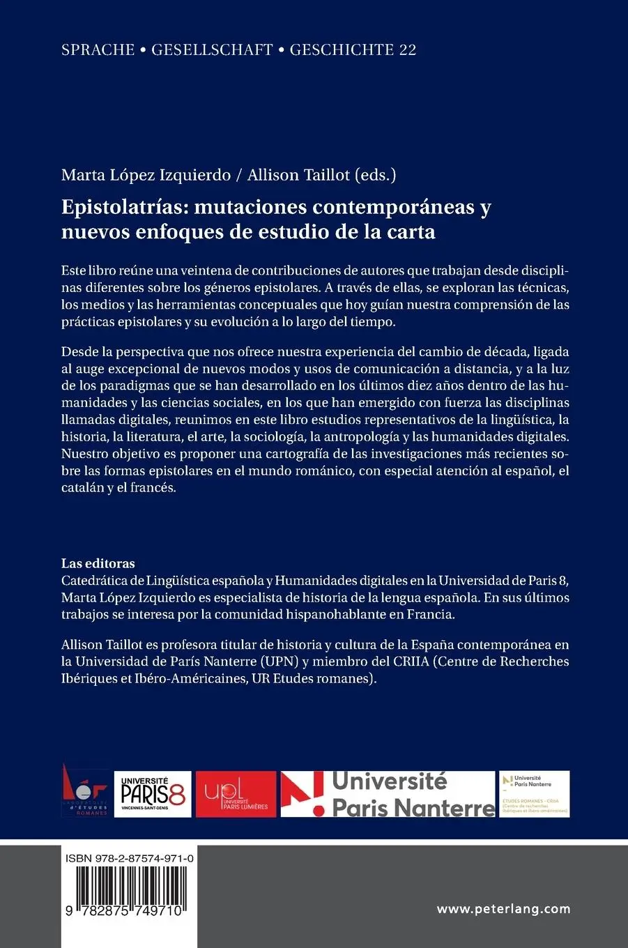 Rückseite: 9782875749710 | Epistolatrías: mutaciones contemporáneas y nuevos enfoques de...