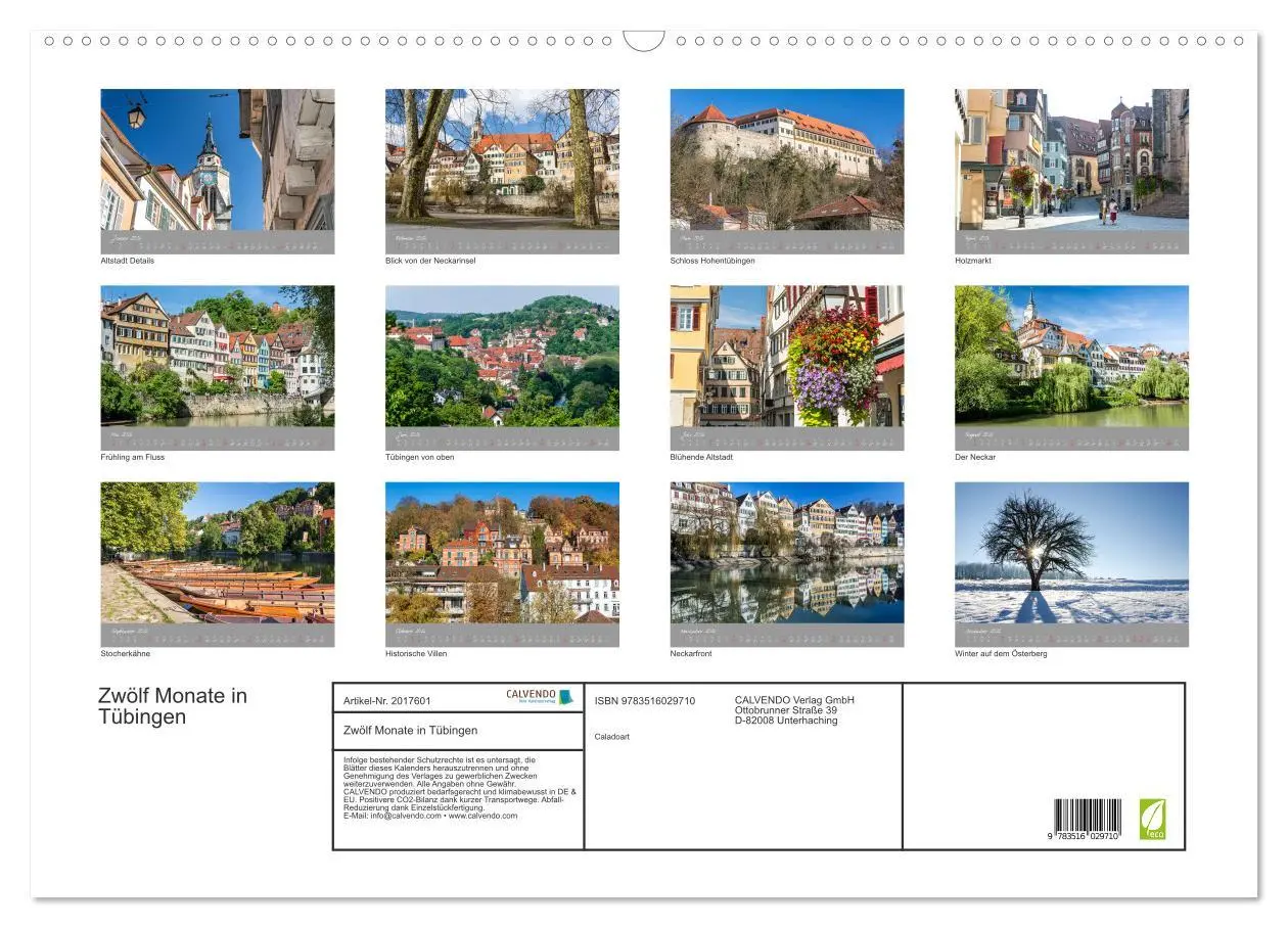 Bild: 9783516029710 | Zwölf Monate in Tübingen (Wandkalender 2026 DIN A2 quer), CALVENDO...