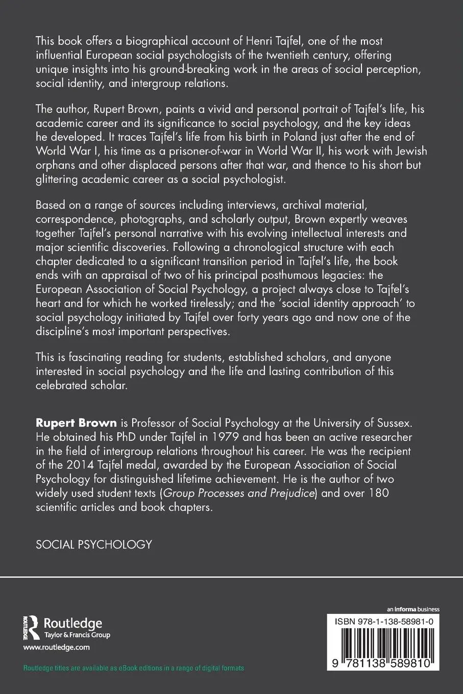 Rückseite: 9781138589810 | Henri Tajfel | Explorer of Identity and Difference | Rupert Brown