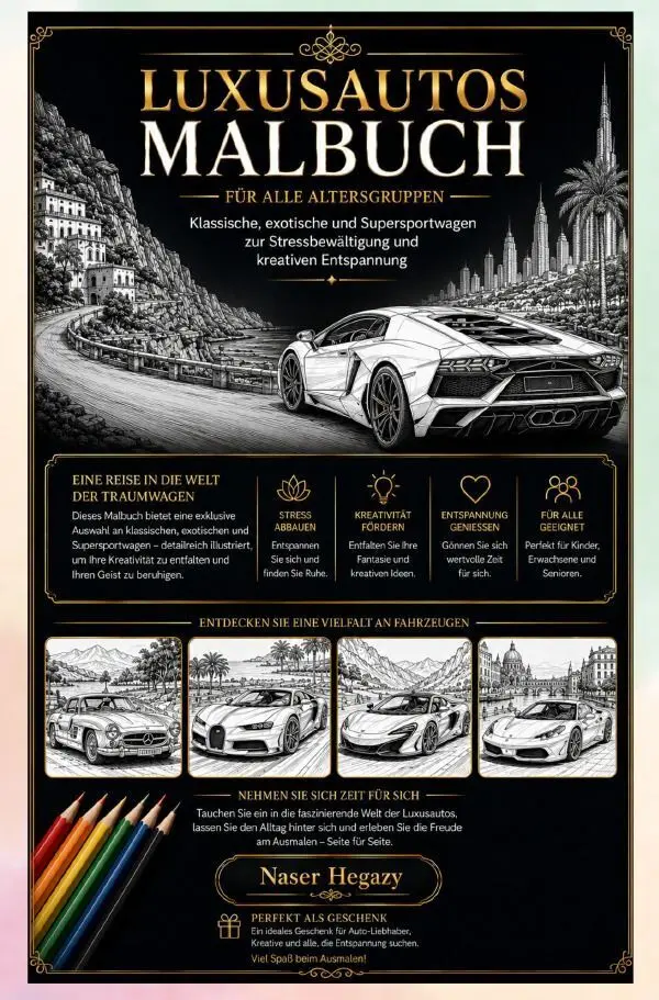 Cover: 9783565459810 | Luxusautos-Malbuch für alle Altersgruppen | Naser Hegazy | Taschenbuch