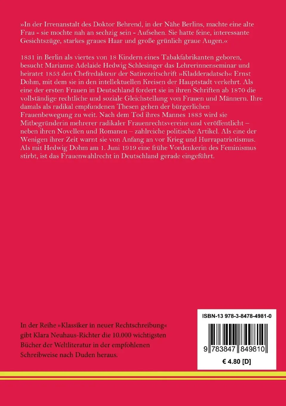Rückseite: 9783847849810 | Werde, die du bist! | Hedwig Dohm | Taschenbuch | 60 S. | Deutsch