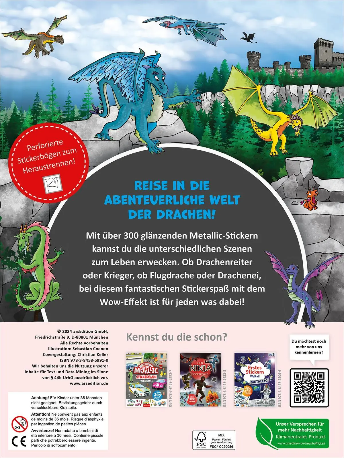 Rückseite: 9783845859910 | Das Metallic-Stickerbuch - Drachen | Über 300 Metallic-Sticker | 40 S.