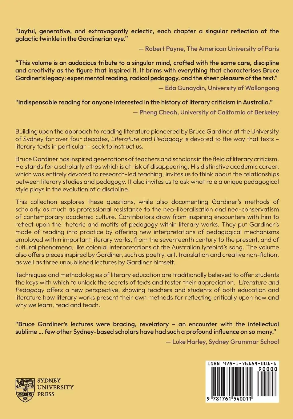 Rückseite: 9781761540011 | Literature and Pedagogy | Studies in Honour of Bruce Gardiner | Buch