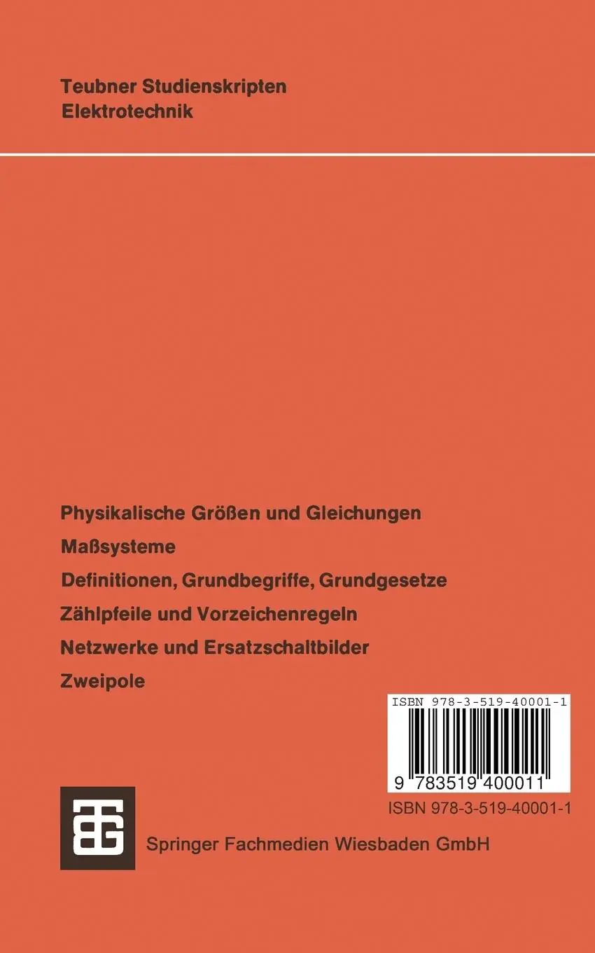 Rückseite: 9783519400011 | Einführung in die Elektrotechnik | Grundlagen und Netzwerke | Frohne