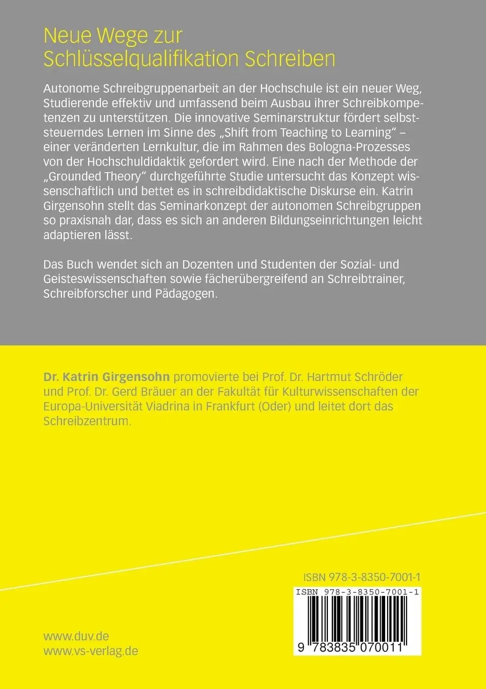 Rückseite: 9783835070011 | Neue Wege zur Schlüsselqualifikation Schreiben | Katrin Girgensohn