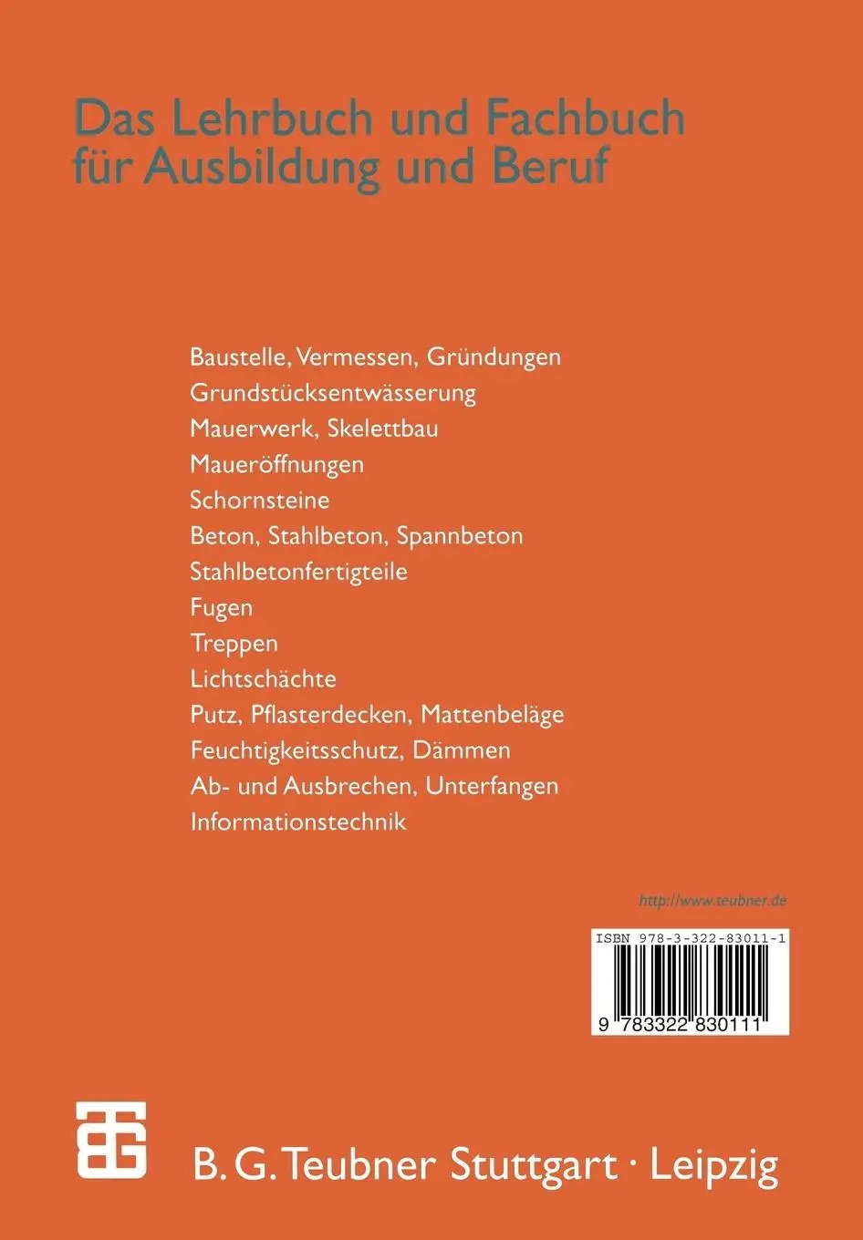 Rückseite: 9783322830111 | Baufachkunde | Hochbau | K. Bastian (u. a.) | Taschenbuch | 356 S.