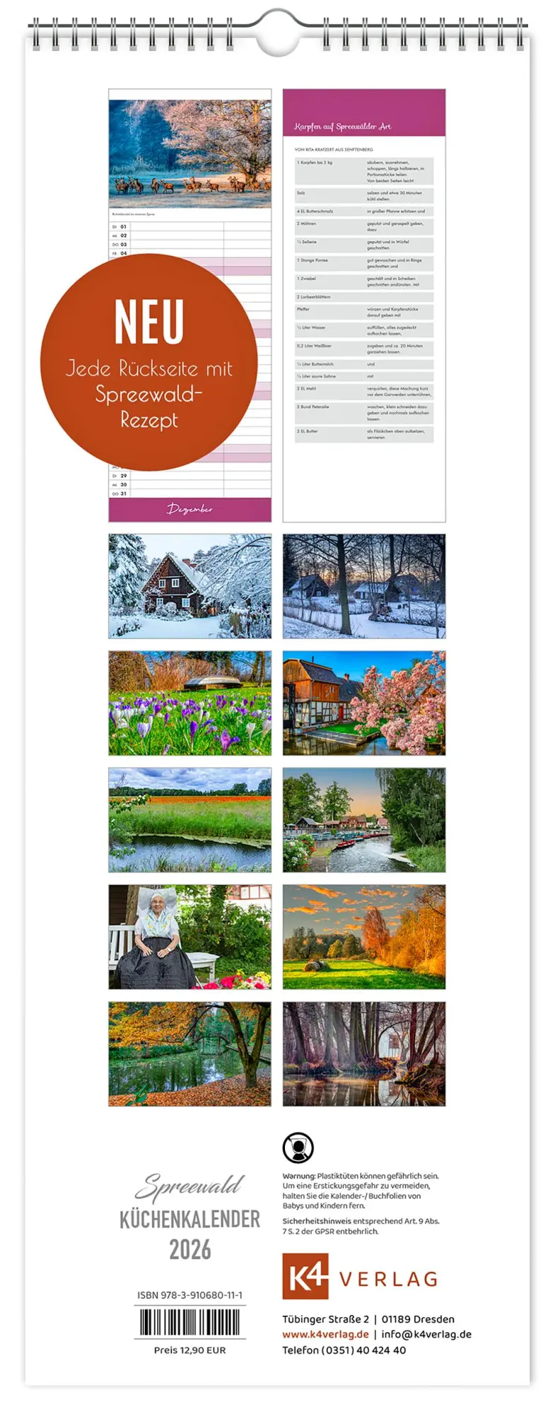 Bild: 9783910680111 | Küchenkalender Spreewald 2026 NEU! inkl. Rezepte | K4 Verlag (u. a.)