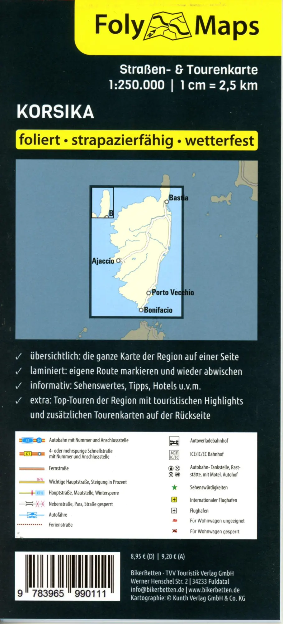 Bild: 9783965990111 | FolyMaps Karte Korsika 1:250 000 | Straßen- und Tourenkarte | Deutsch