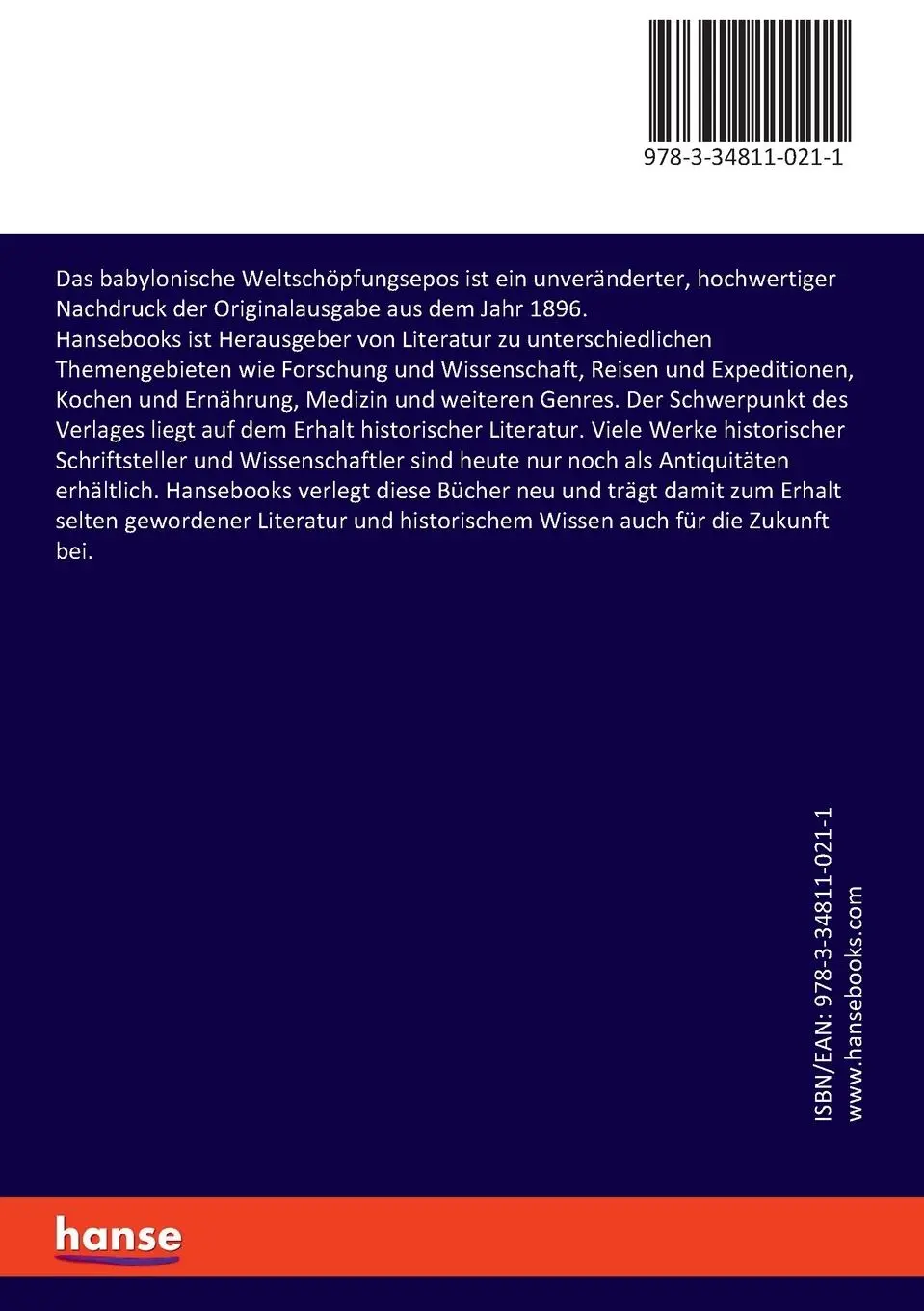 Rückseite: 9783348110211 | Das babylonische Weltschöpfungsepos | Friedrich Delitzsch | Buch