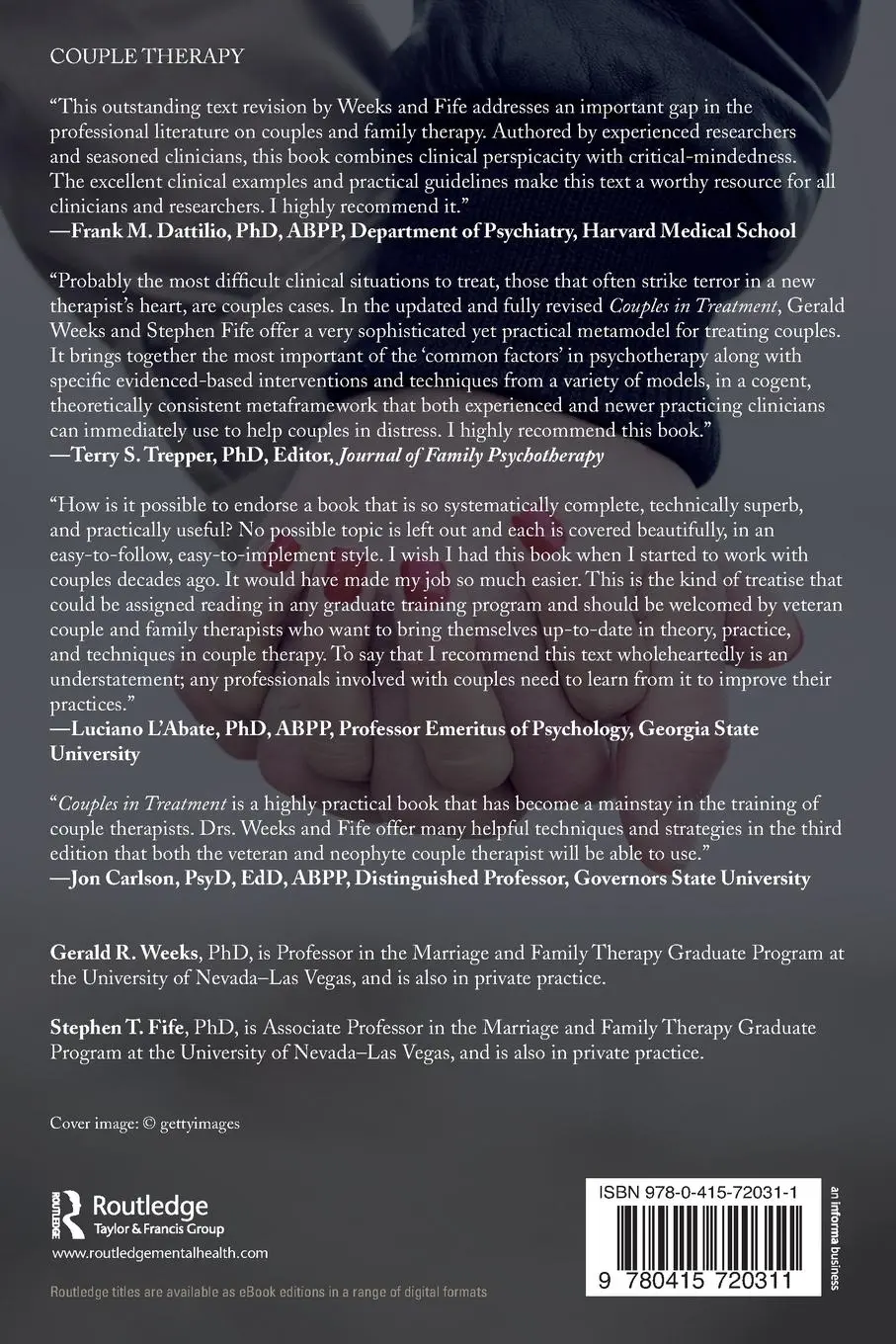 Rückseite: 9780415720311 | Couples in Treatment | Gerald R. Weeks (u. a.) | Taschenbuch | 2014